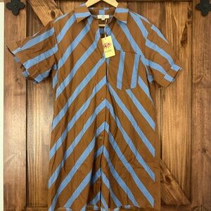 NWT Entro Diagonal Striped Brown and Blue Women’s T-Shirt Dress Small